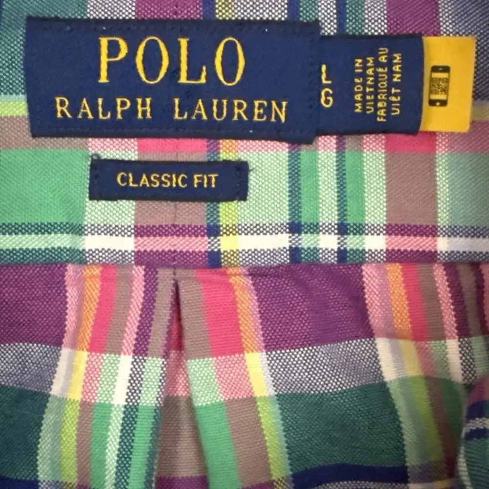 Polo Ralph Lauren Shirt Mens Large Pink Plaid Classic Fit Button Front Cotton